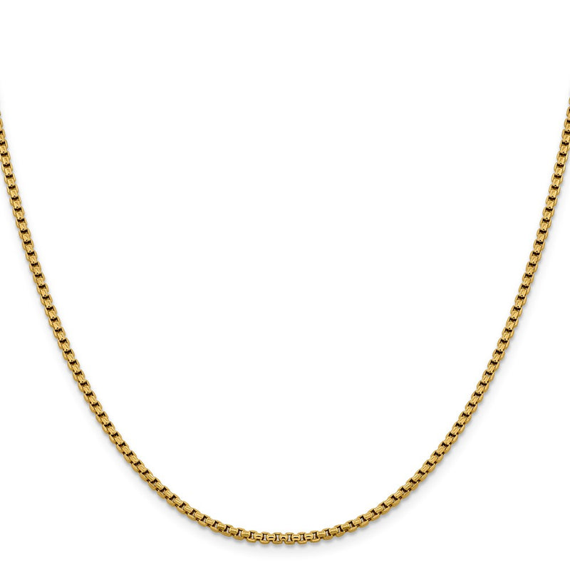 22 Inch 14K Yellow Gold 2.4mm Semi Solid D/C Round Box Chain Necklace