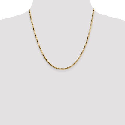 20 Inch 14K 2.4mm Semi-Solid D/C Round Box Chain Necklace