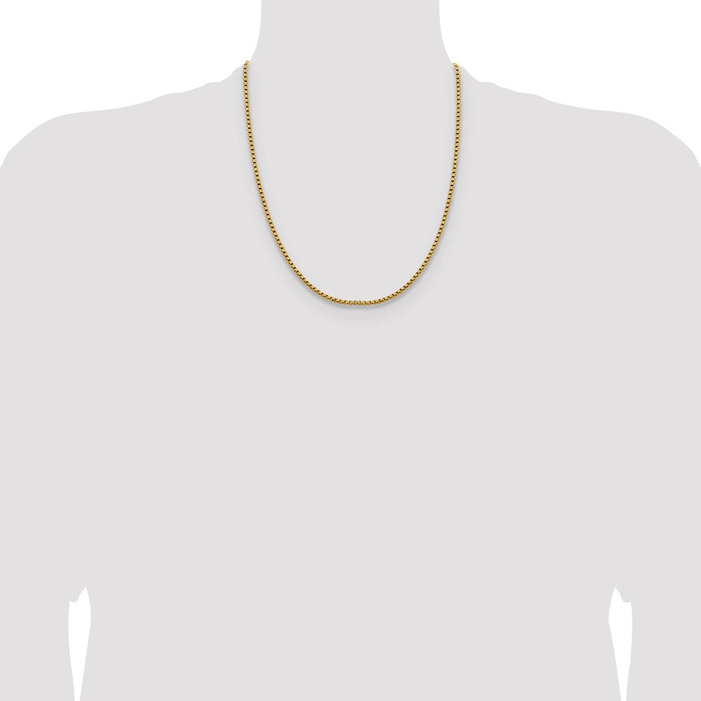 22 Inch 14K Yellow Gold 2.4mm Semi Solid D/C Round Box Chain Necklace