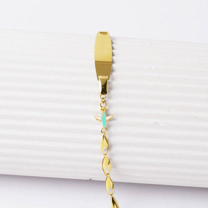14K Yellow Gold Children's Airplane Motif Enamel ID Bracelet