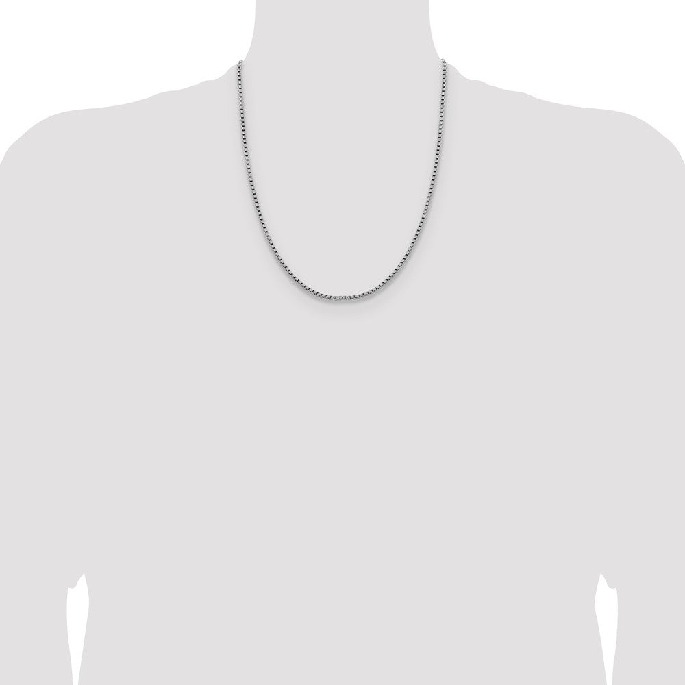 22 Inch 14K White Gold 2.4mm Semi Solid D/C Round Box Chain Necklace
