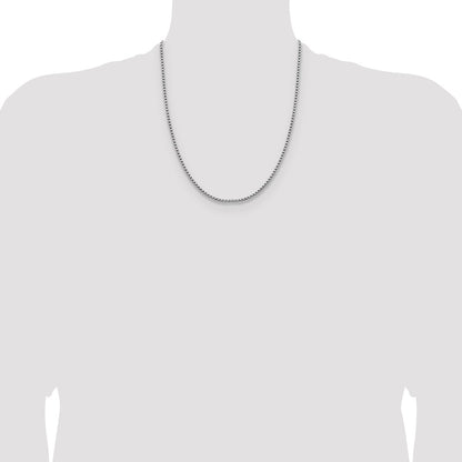 22 Inch 14K White Gold 2.4mm Semi Solid D/C Round Box Chain Necklace