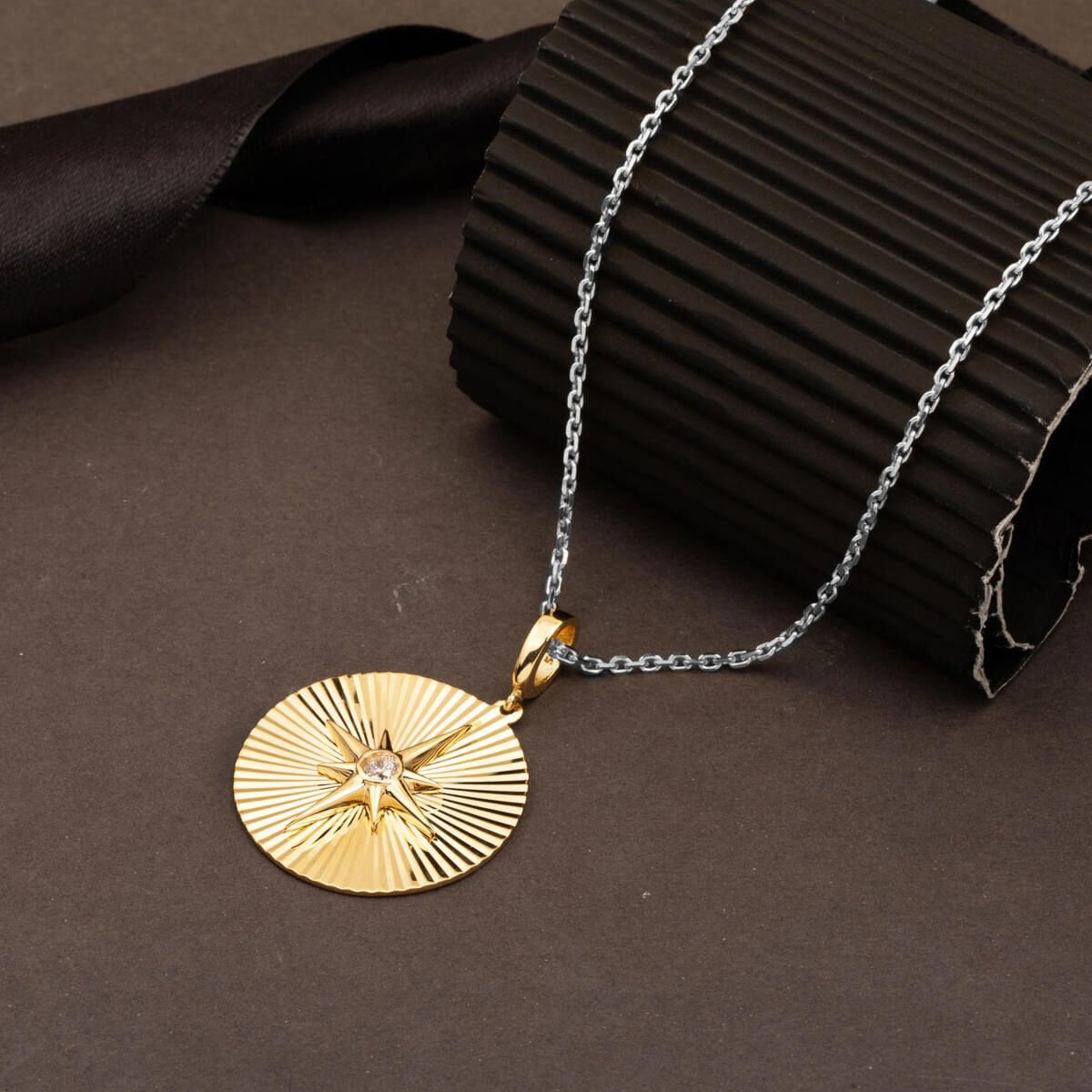 14K Yellow Gold Sparkling North Star Cubic Zirconia Pendant