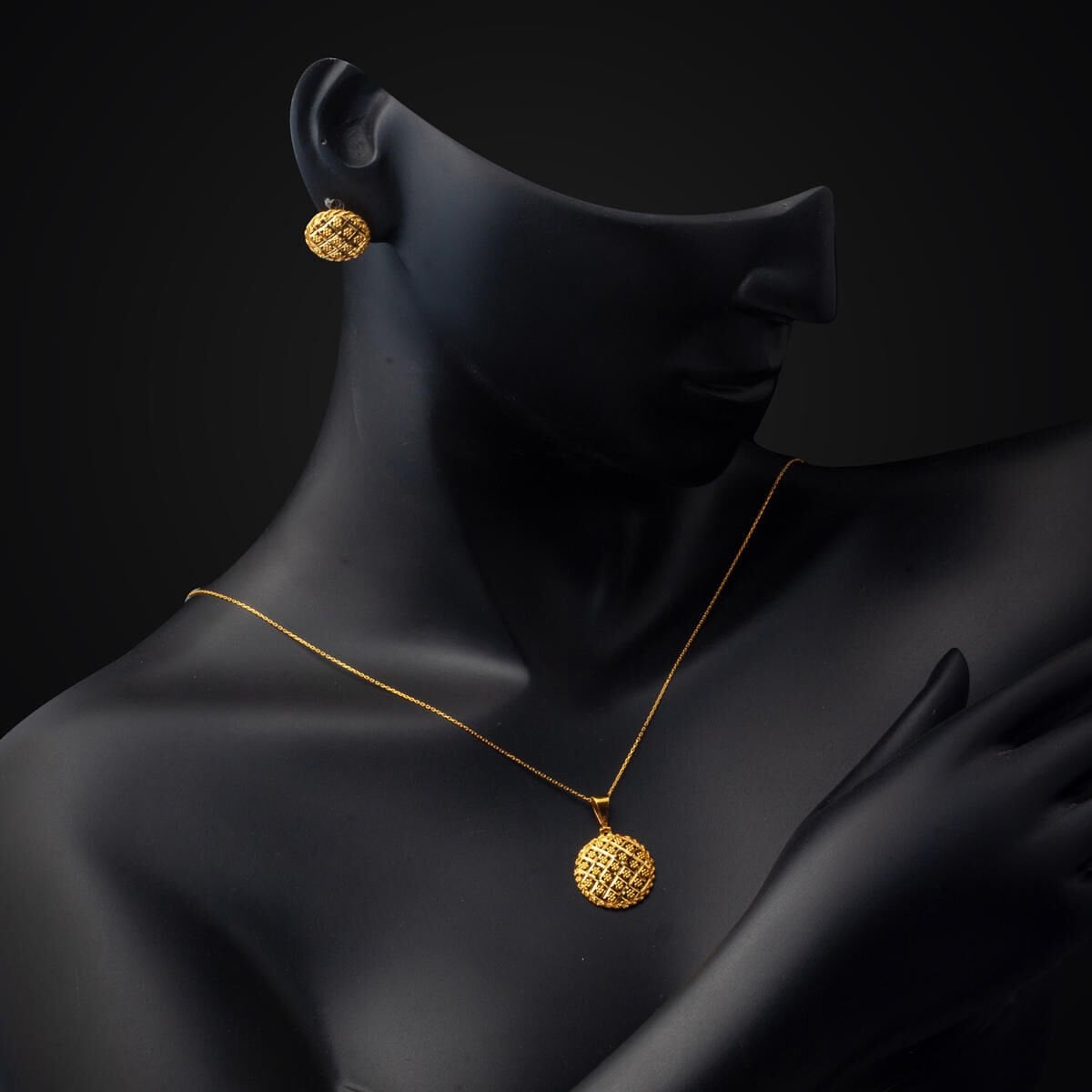 22K Yellow Gold Flower of Life Necklace and Earrings Jewelry Set