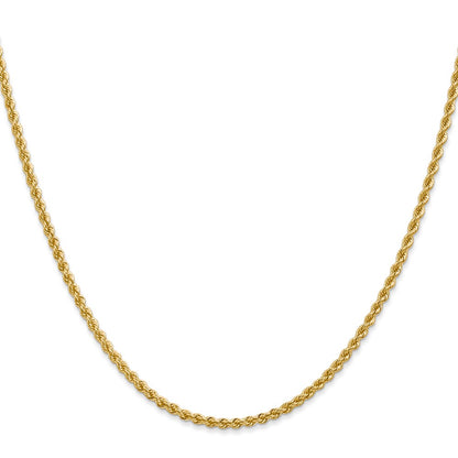 22 Inch 14K Yellow Gold 2.25mm Solid Regular Rope Chain Necklace