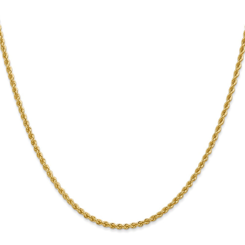 22 Inch 14K Yellow Gold 2.25mm Solid Regular Rope Chain Necklace