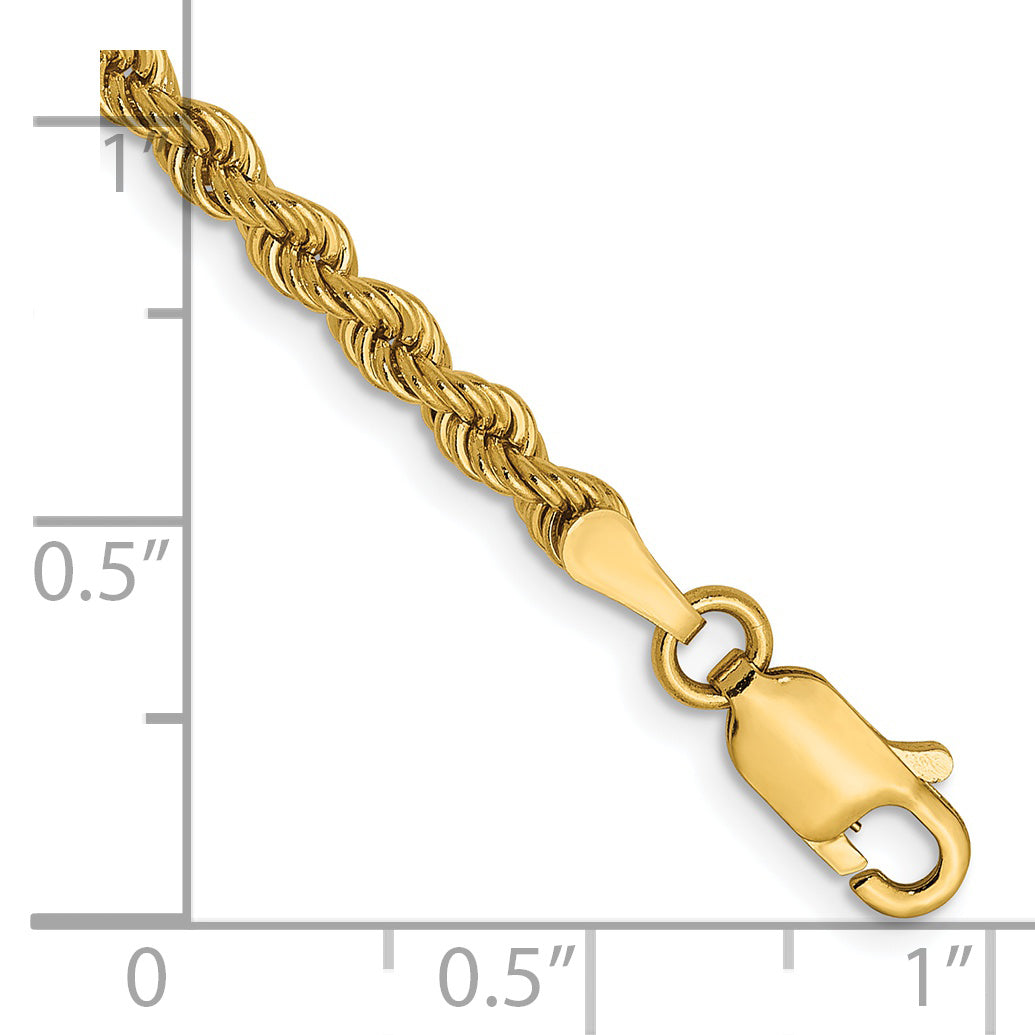 7 Inch 14k Yellow Gold 2.25mm Solid Regular Rope Chain Bracelet