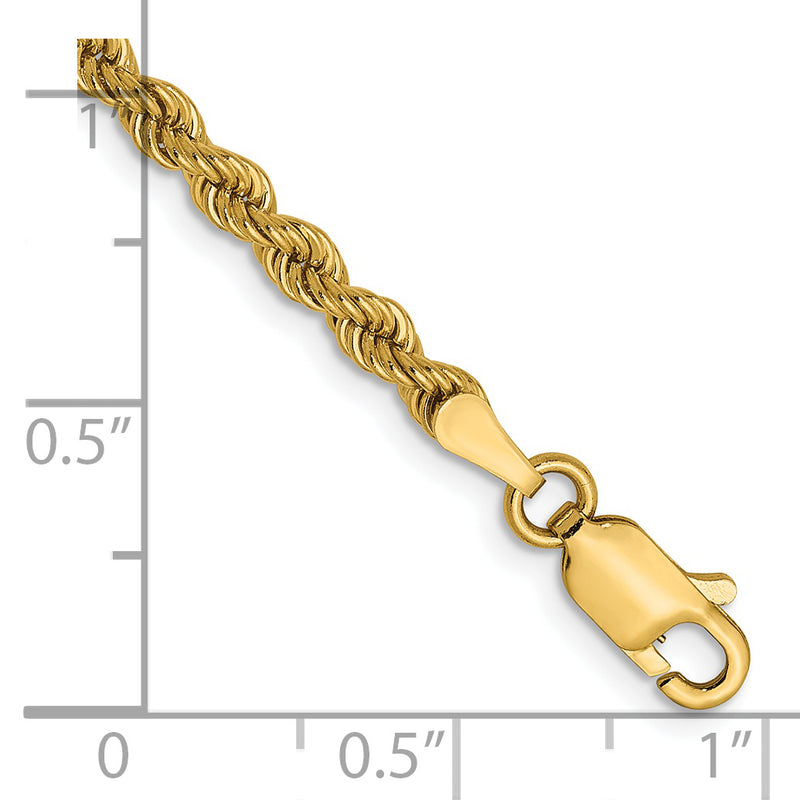 7 Inch 14k Yellow Gold 2.25mm Solid Regular Rope Chain Bracelet