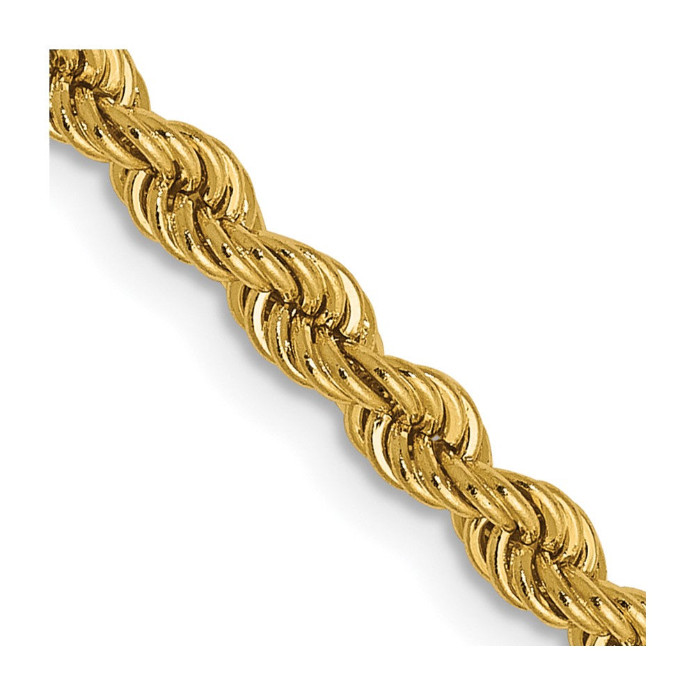 22 Inch 14K Yellow Gold 2.25mm Solid Regular Rope Chain Necklace