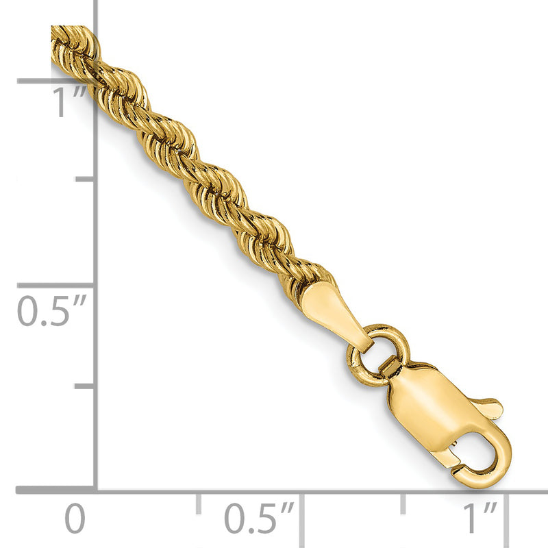 8 Inch 14k Yellow Gold 2.75mm Solid Regular Rope Chain Bracelet
