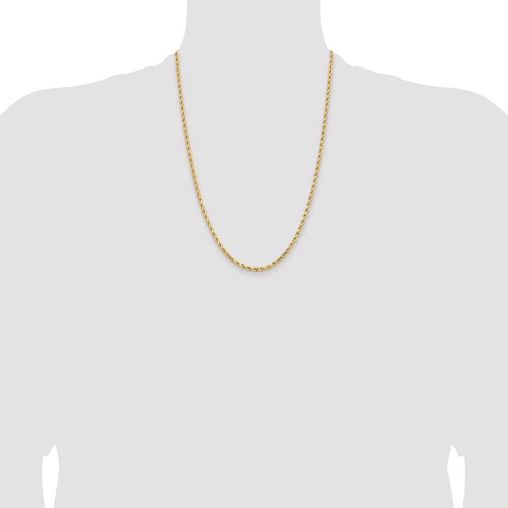 24 Inch 14K Yellow Gold 3.25mm Diamond Cut Rope Chain Necklace