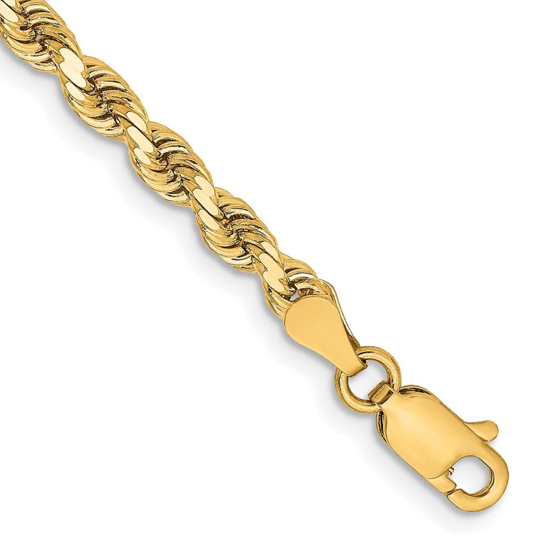 8 Inch 14K Yellow Gold 3.25mm Diamond Cut Rope Chain Necklace