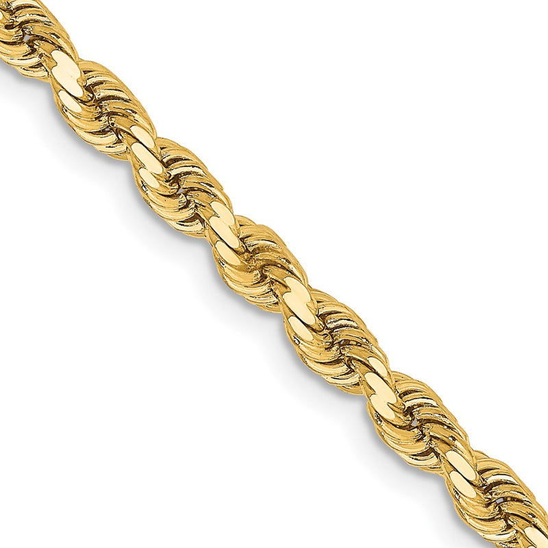 26 Inch 14K Yellow Gold 3.25mm Diamond Cut Rope Chain Necklace