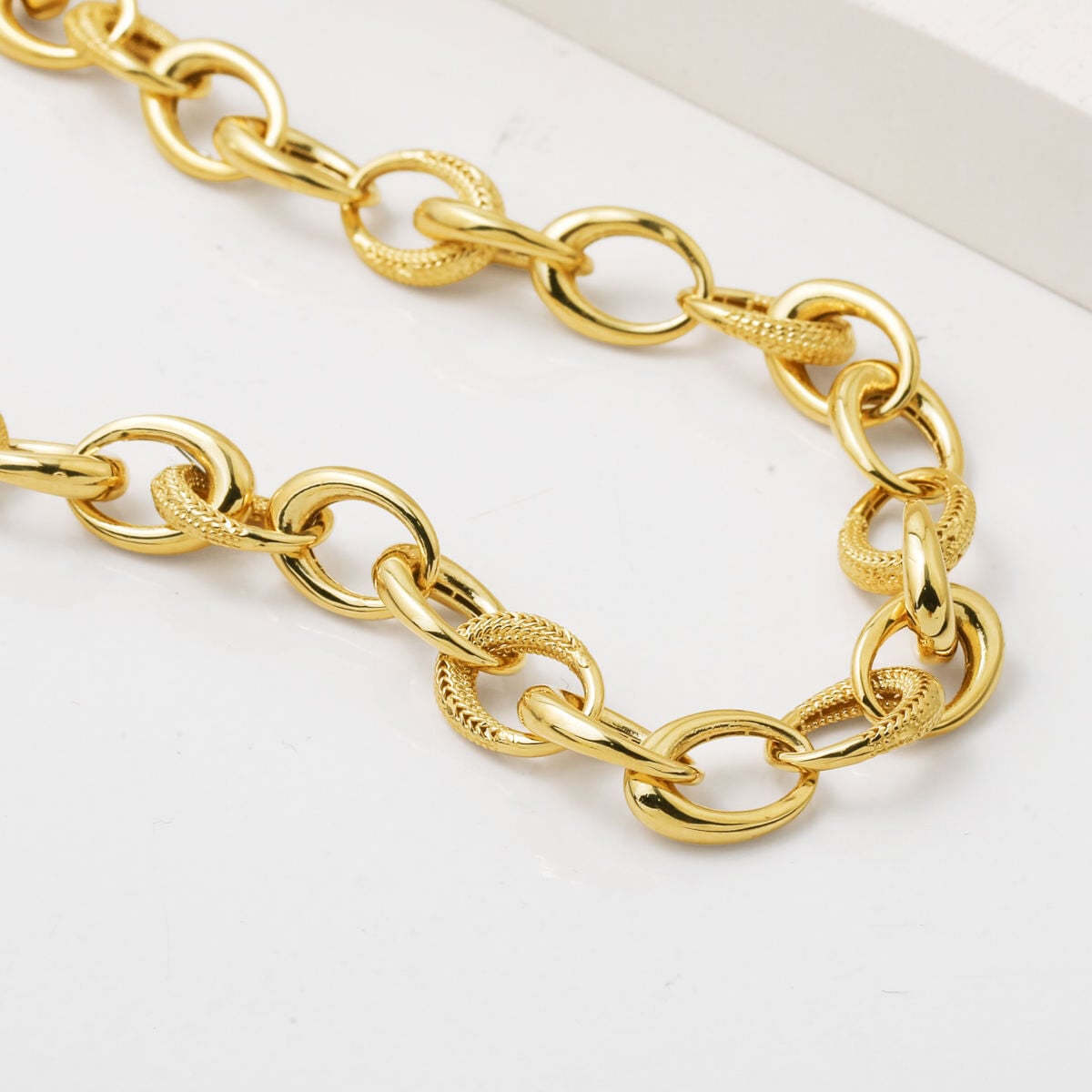 14K Yellow Gold Italian Hoop Chain Jewelry Set