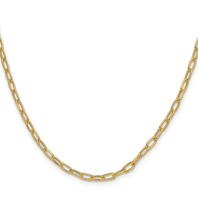 24 Inch 14K Yellow Gold 3.0mm Semi Solid Beveled D/C Paperclip Chain Necklace