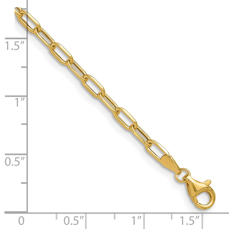 8 Inch 14K Yellow Gold 3.0mm Semi Solid Beveled D/C Paperclip Chain Bracelet