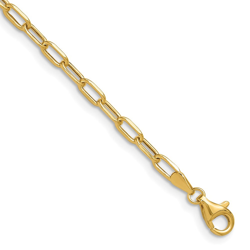 7 Inch 14K Yellow Gold 3.0mm Semi Solid Beveled D/C Paperclip Chain Bracelet