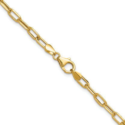 24 Inch 14K Yellow Gold 3.7mm Semi Solid Beveled D/C Paperclip Chain Necklace