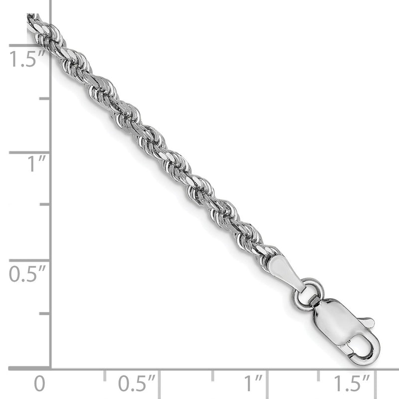 8 Inch 14K White Gold 2.75mm Diamond Cut Rope Chain Bracelet