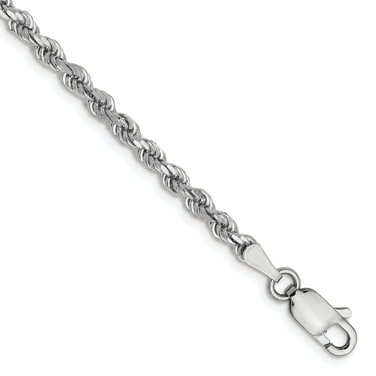 7 Inch 14K White Gold 2.75mm Diamond Cut Rope Chain Bracelet