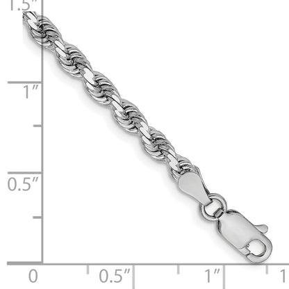 8 Inch 14K White Gold 3.25mm Diamond Cut Rope Chain Bracelet