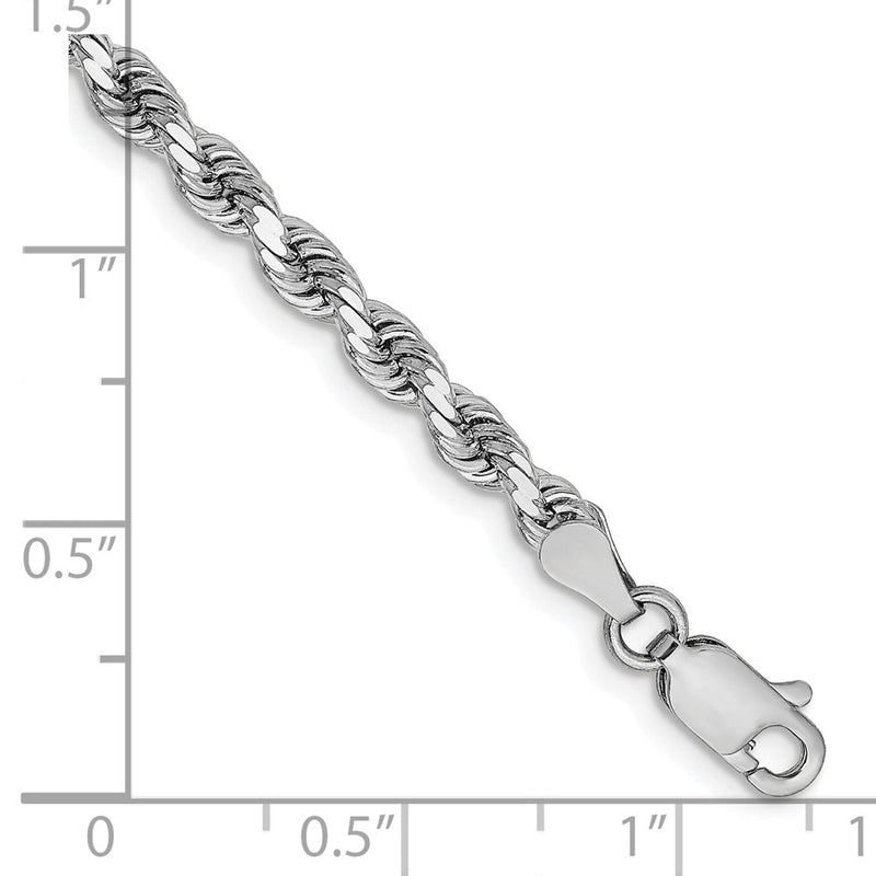 8 Inch 14K White Gold 3.25mm Diamond Cut Rope Chain Bracelet