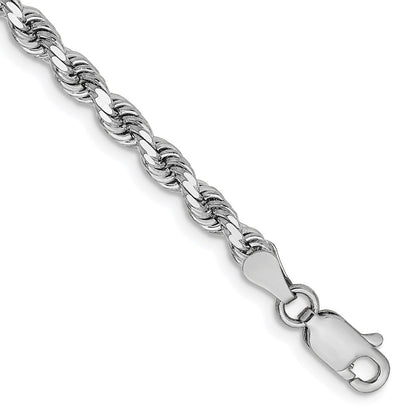 8 Inch 14K White Gold 3.25mm Diamond Cut Rope Chain Bracelet