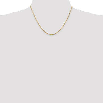 18 Inch 14K Yellow Gold 2.00mm Diamond Cut Lightweight Rope Chain Necklace