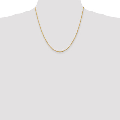 2 Inch 14K Yellow Gold 2.00mm Diamond Cut Lightweight Rope Chain Necklace