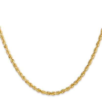 24 Inch 14K Yellow Gold 3.0mm Diamond Cut Lightweight Rope Chain Necklace