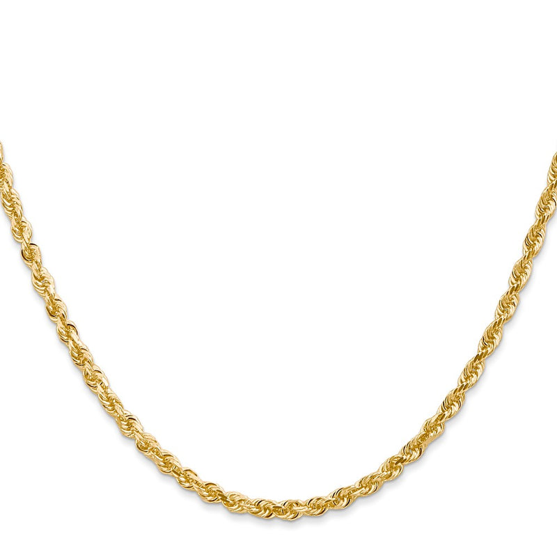 24 Inch 14K Yellow Gold 3.0mm Diamond Cut Lightweight Rope Chain Necklace
