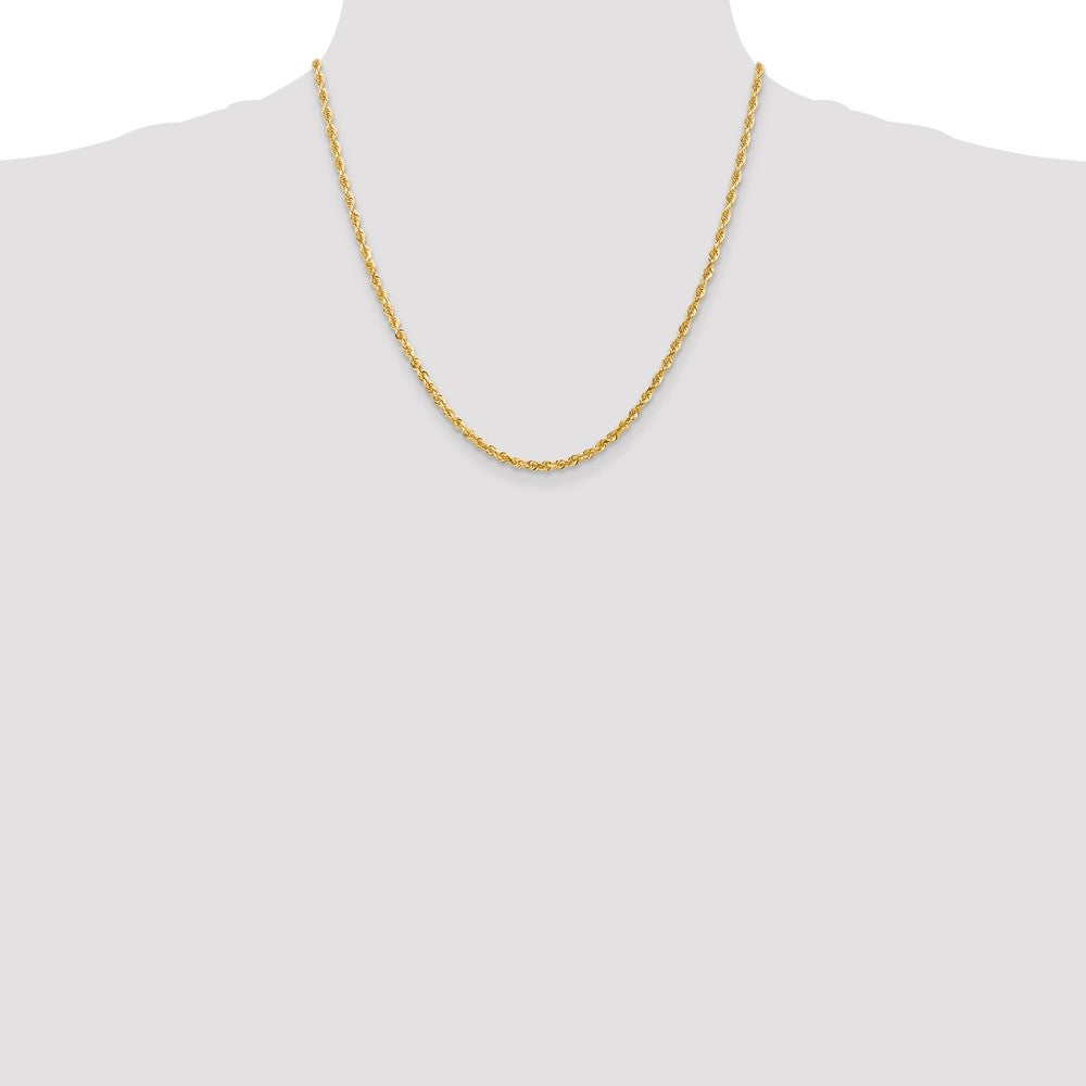 2 Inch 14K Yellow Gold 3.0mm Diamond Cut Lightweight Rope Chain Necklace