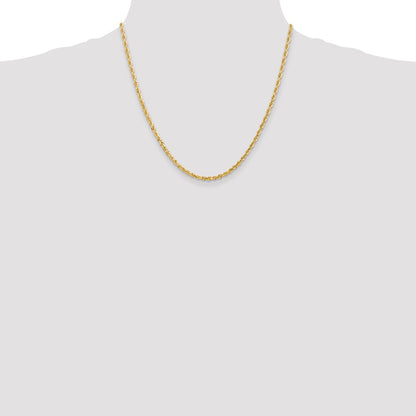 2 Inch 14K Yellow Gold 3.0mm Diamond Cut Lightweight Rope Chain Necklace