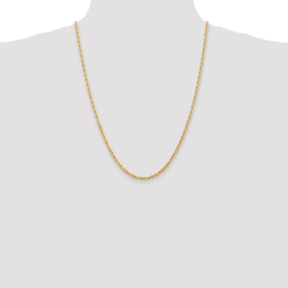 24 Inch 14K Yellow Gold 3.0mm Diamond Cut Lightweight Rope Chain Necklace