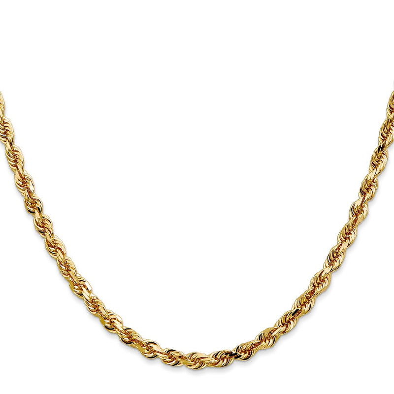 2 Inch 14K Yellow Gold 4mm Diamond Cut Lightweight Rope Chain Necklace