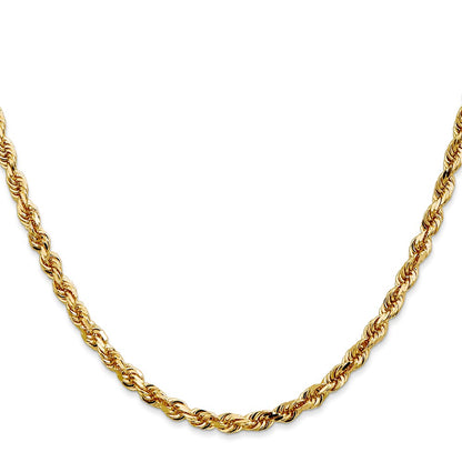 22 Inch 14K Yellow Gold 4mm Diamond Cut Lightweight Rope Chain Necklace