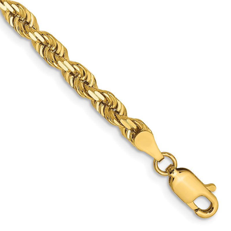 8 Inch 14K Yellow Gold 4mm Diamond Cut Lightweight Rope Chain Bracelet