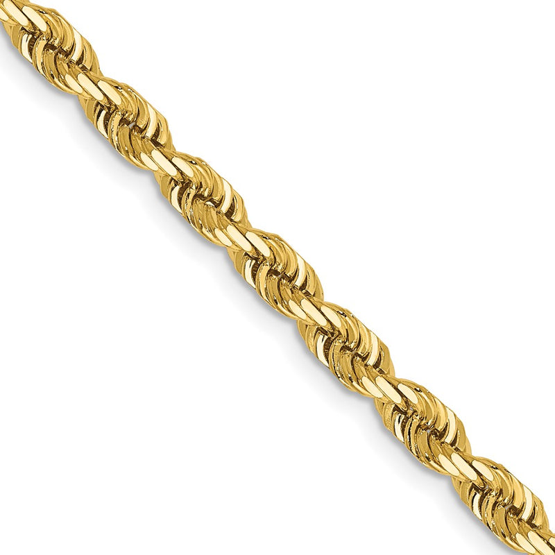 2 Inch 14K Yellow Gold 4mm Diamond Cut Lightweight Rope Chain Necklace