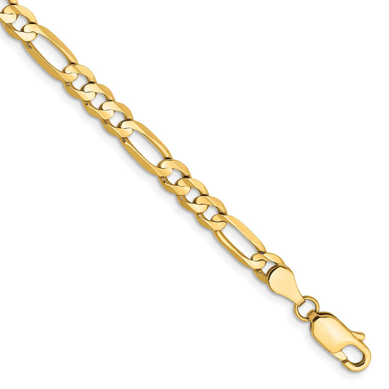 7 Inch 14K Yellow Gold 4.5mm Concave Open Figaro Chain Bracelet