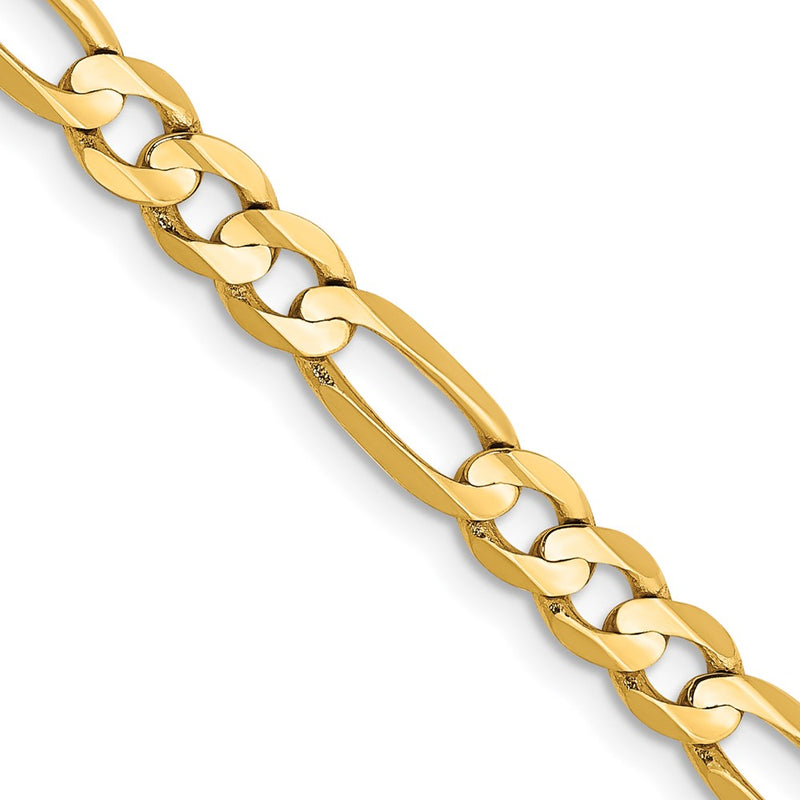 22 Inch 14K Yellow Gold 4.5mm Concave Open Figaro Chain Necklace