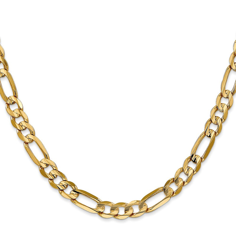 24 Inch 14K Yellow Gold 6mm Concave Open Figaro Chain Necklace