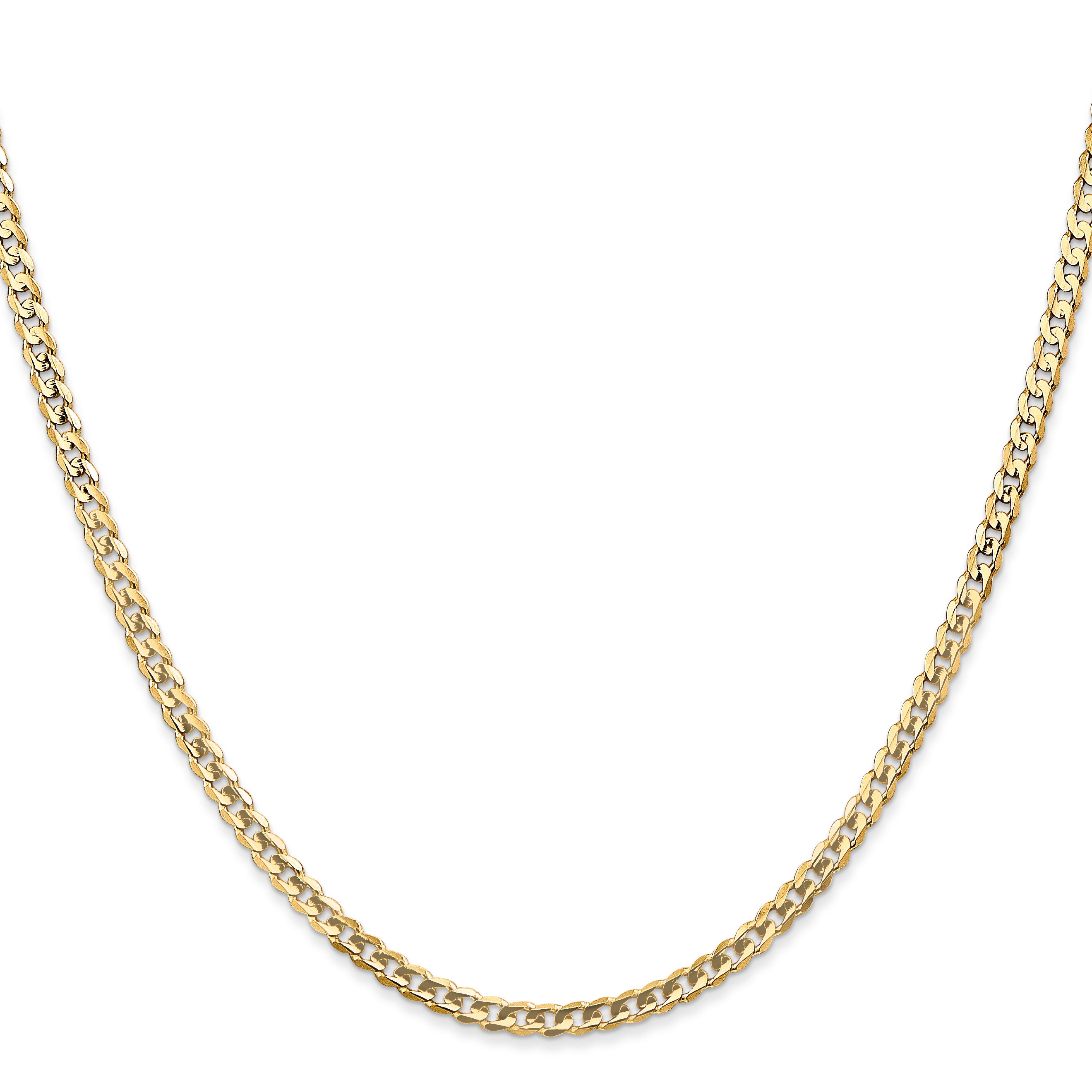 18 Inch 14K Yellow Gold 3mm Open Concave Curb Chain Necklace