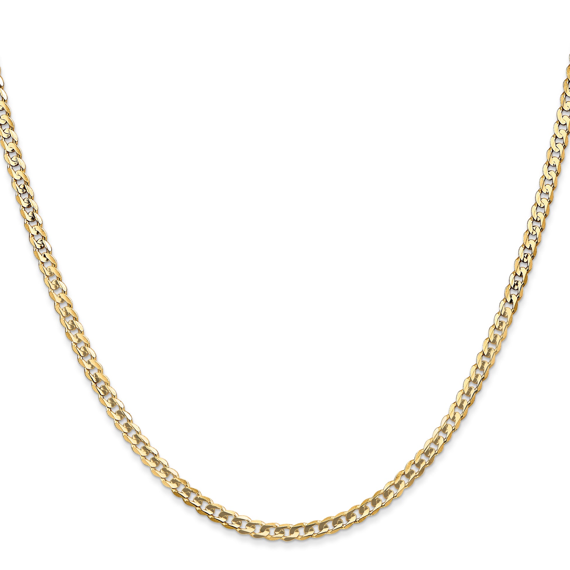 18 Inch 14K Yellow Gold 3mm Open Concave Curb Chain Necklace