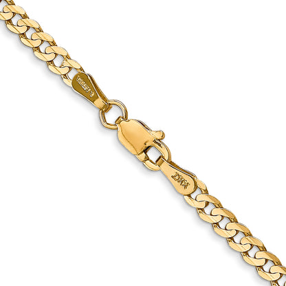 18 Inch 14K Yellow Gold 3mm Open Concave Curb Chain Necklace
