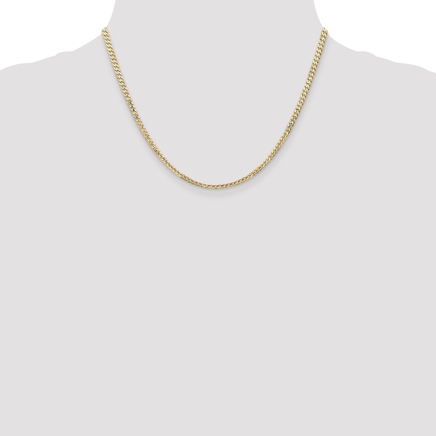 18 Inch 14K Yellow Gold 3mm Open Concave Curb Chain Necklace