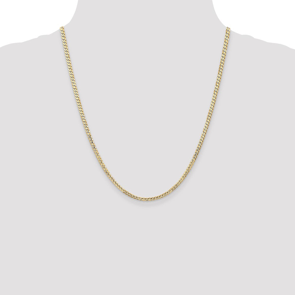 22 Inch 14K Yellow Gold 3mm Open Concave Curb Chain Necklace
