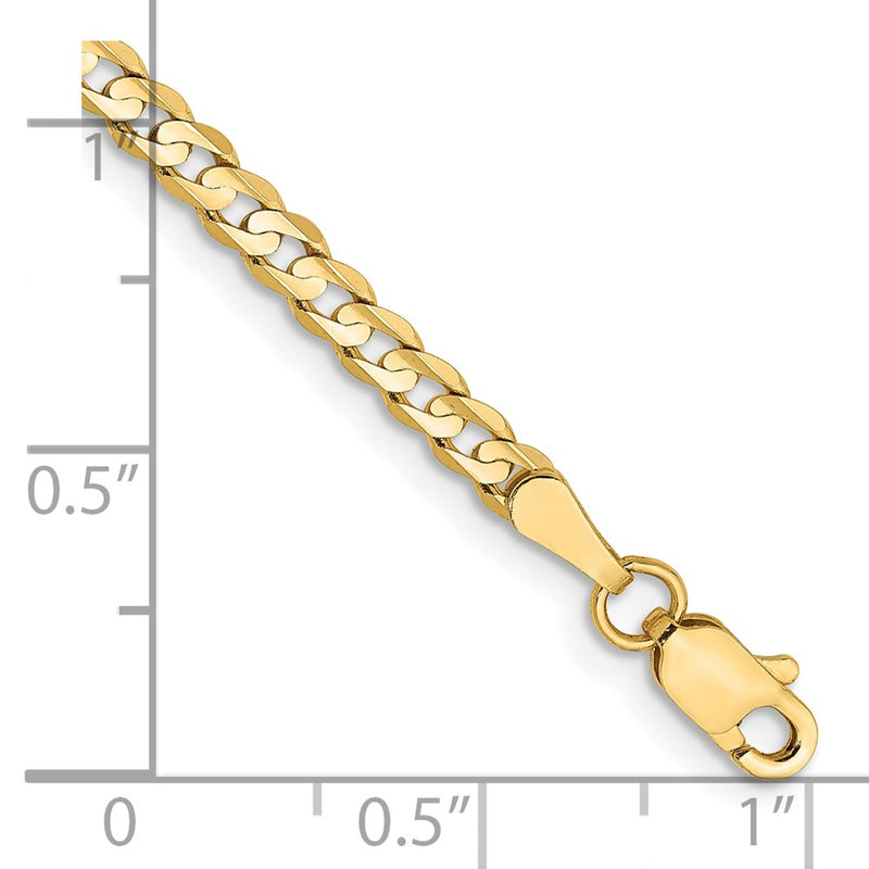 7 Inch 14K Yellow Gold 3mm Open Concave Curb Chain Bracelet