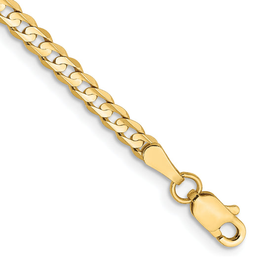 7 Inch 14K Yellow Gold 3mm Open Concave Curb Chain Bracelet