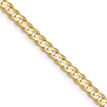 22 Inch 14K Yellow Gold 3mm Open Concave Curb Chain Necklace