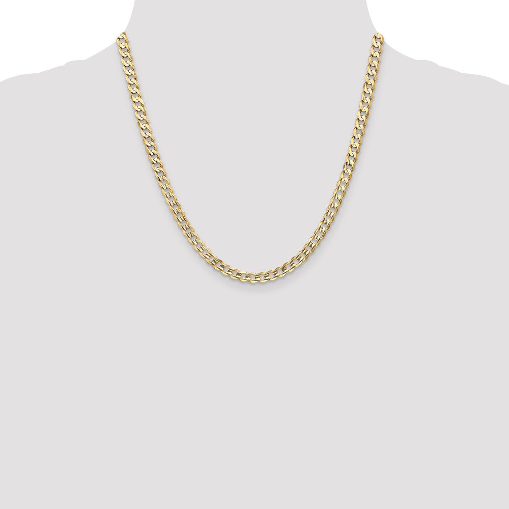 2 Inch 14K Yellow Gold 5.25mm Open Concave Curb Chain Necklace